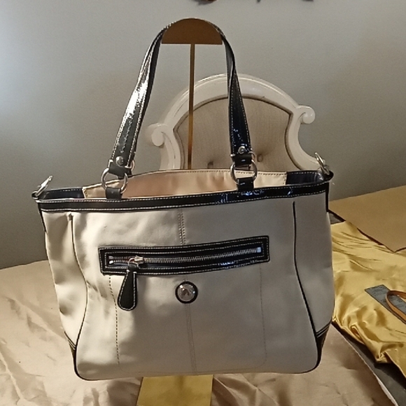 Michael Kira Elegant Cream and Black Tote Bag Shoulder Bag